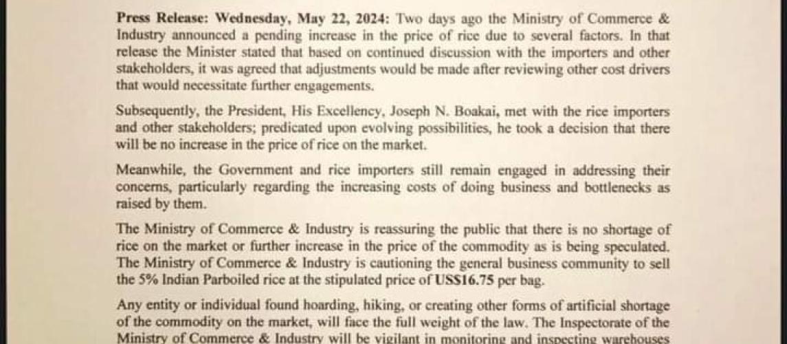 Press Release on Price Rice
